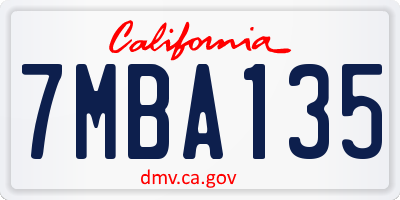 CA license plate 7MBA135