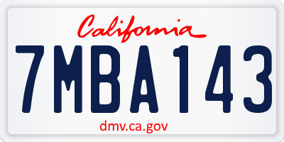 CA license plate 7MBA143