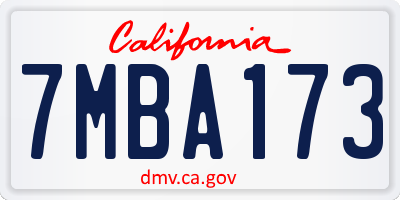 CA license plate 7MBA173