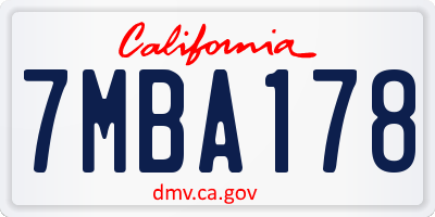 CA license plate 7MBA178