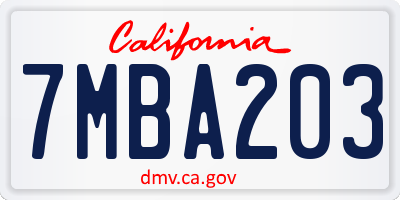 CA license plate 7MBA203