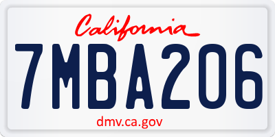 CA license plate 7MBA206