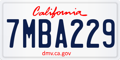 CA license plate 7MBA229