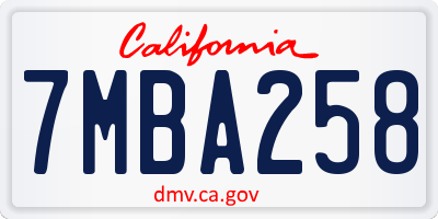 CA license plate 7MBA258