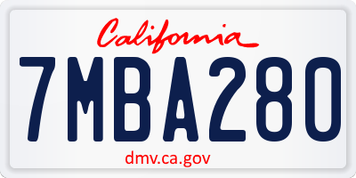 CA license plate 7MBA280
