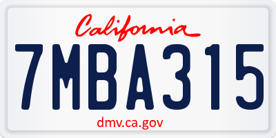 CA license plate 7MBA315