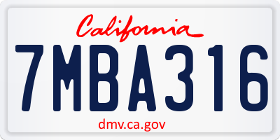CA license plate 7MBA316