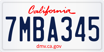 CA license plate 7MBA345