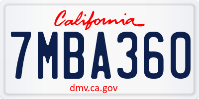 CA license plate 7MBA360