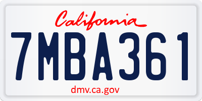 CA license plate 7MBA361