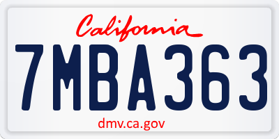 CA license plate 7MBA363