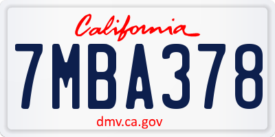 CA license plate 7MBA378
