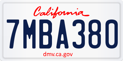 CA license plate 7MBA380
