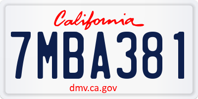 CA license plate 7MBA381