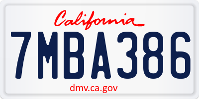 CA license plate 7MBA386