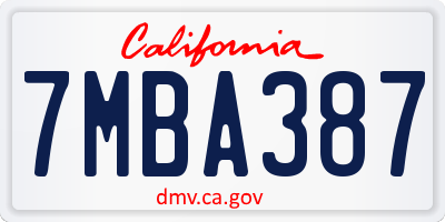 CA license plate 7MBA387