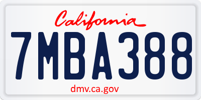 CA license plate 7MBA388