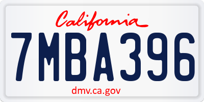 CA license plate 7MBA396