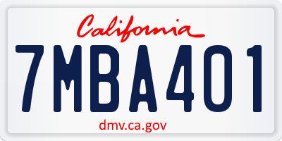 CA license plate 7MBA401