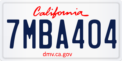 CA license plate 7MBA404