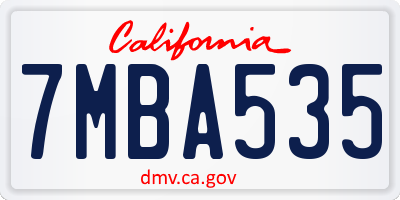 CA license plate 7MBA535
