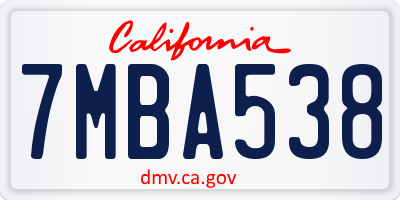 CA license plate 7MBA538