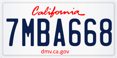 CA license plate 7MBA668