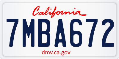 CA license plate 7MBA672