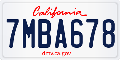 CA license plate 7MBA678