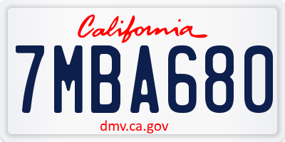 CA license plate 7MBA680