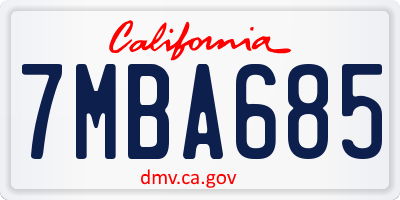 CA license plate 7MBA685