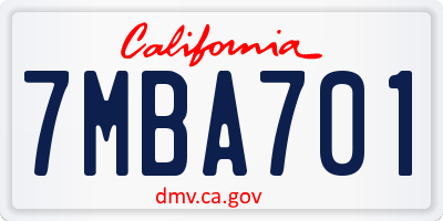 CA license plate 7MBA701