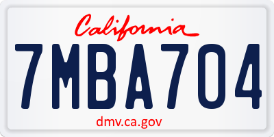 CA license plate 7MBA704