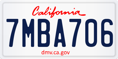 CA license plate 7MBA706