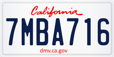 CA license plate 7MBA716