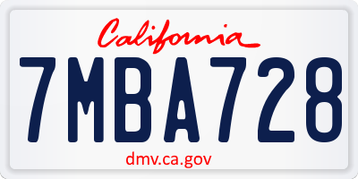 CA license plate 7MBA728