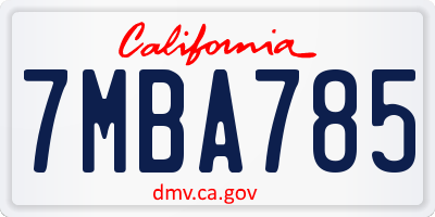 CA license plate 7MBA785