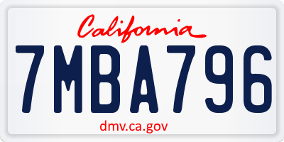 CA license plate 7MBA796