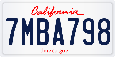CA license plate 7MBA798