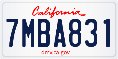 CA license plate 7MBA831