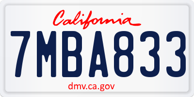 CA license plate 7MBA833