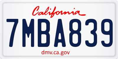 CA license plate 7MBA839