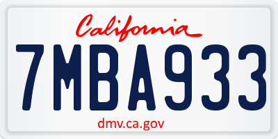 CA license plate 7MBA933
