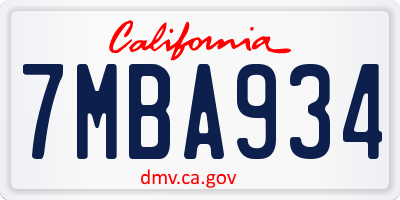 CA license plate 7MBA934