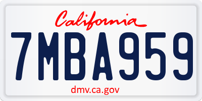CA license plate 7MBA959