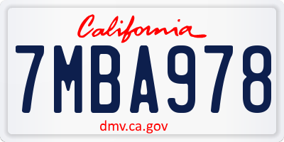 CA license plate 7MBA978