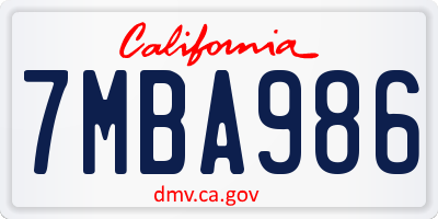 CA license plate 7MBA986