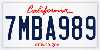 CA license plate 7MBA989