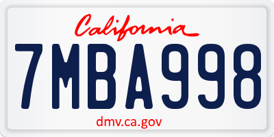 CA license plate 7MBA998