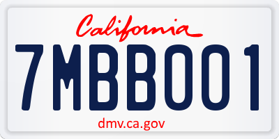 CA license plate 7MBB001